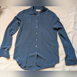 Everlane Dark Oxford Blue Silk Long Sleeve Button Shirt 00 XXS
